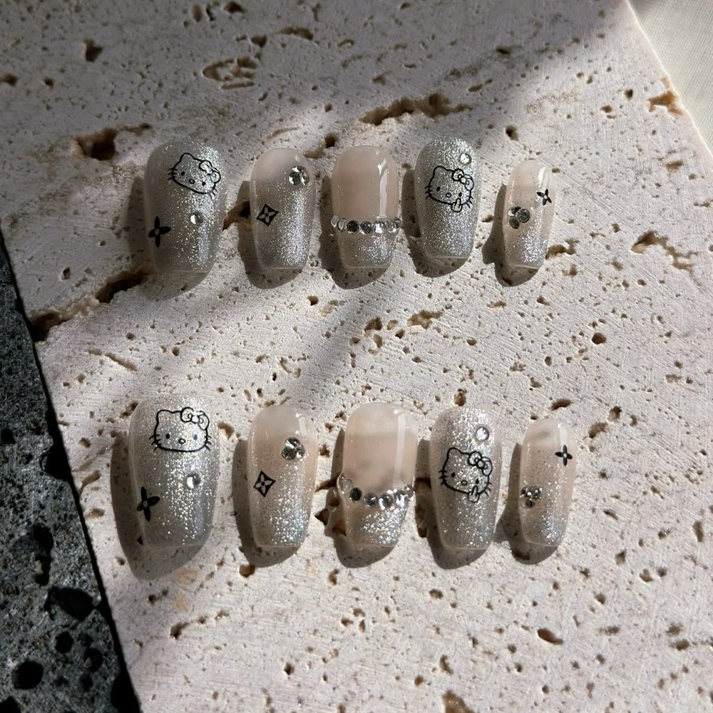 Moonlit Magic Kitty Collection/Handmade Coffin Press on Nails